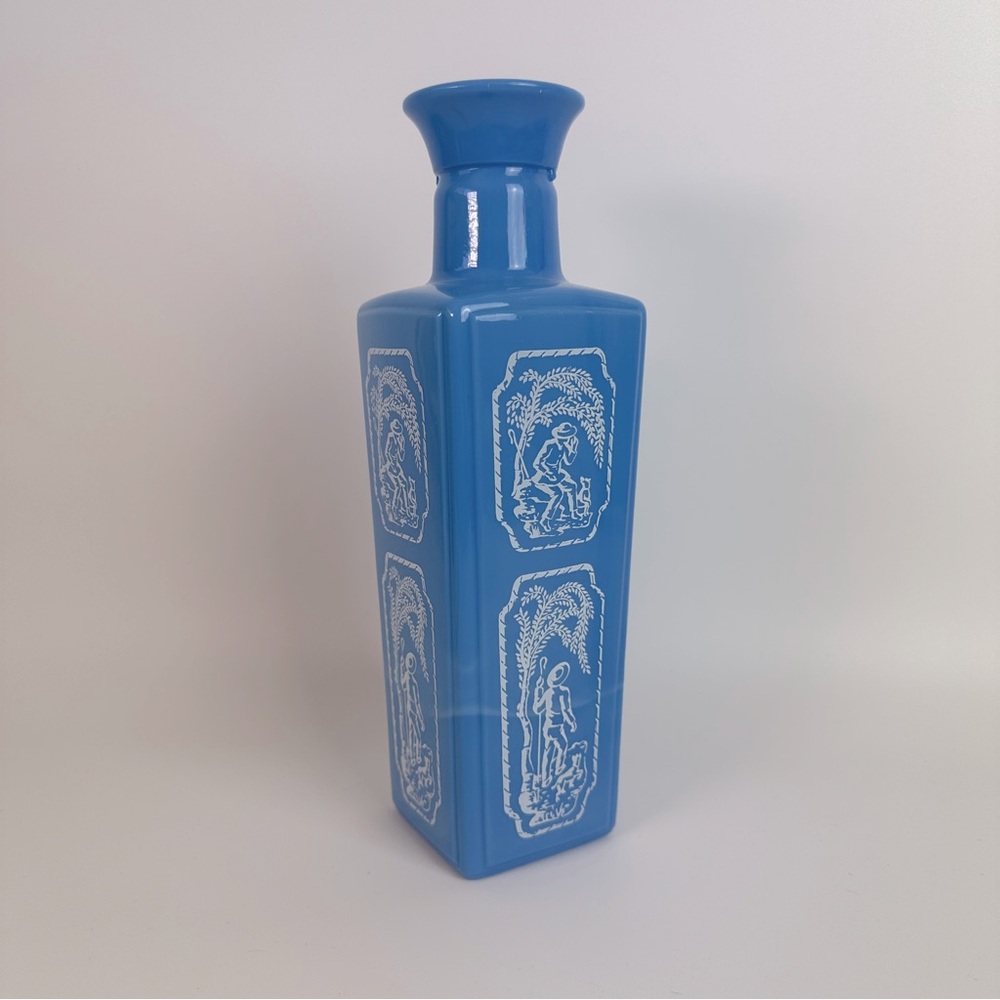 VTG Upcycled Vase 60s Jim Beam Whiskey Decanter Blue and White Milk Glass Greek